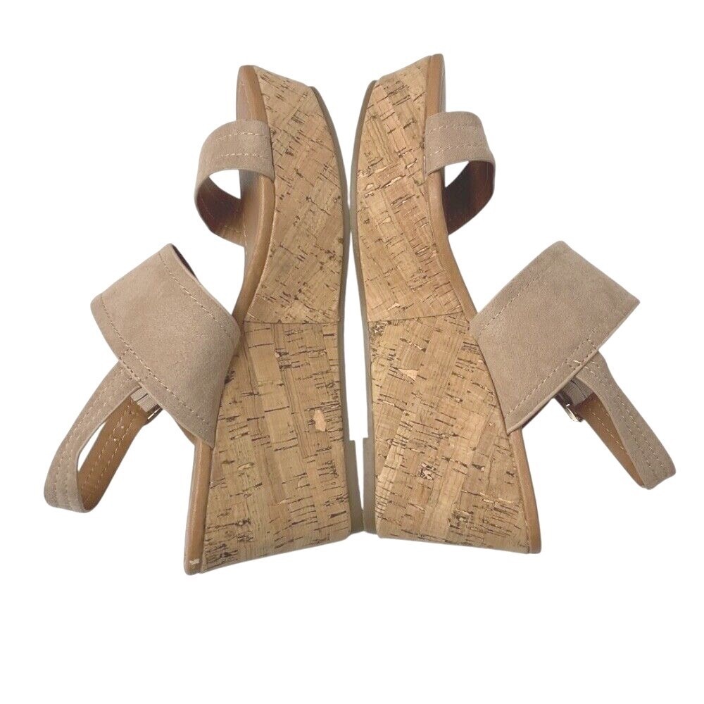 Arula Women's Suede Ankle Strap Platform Cork Wedge Sandals Neutral Size 8 - Picture 11 of 12